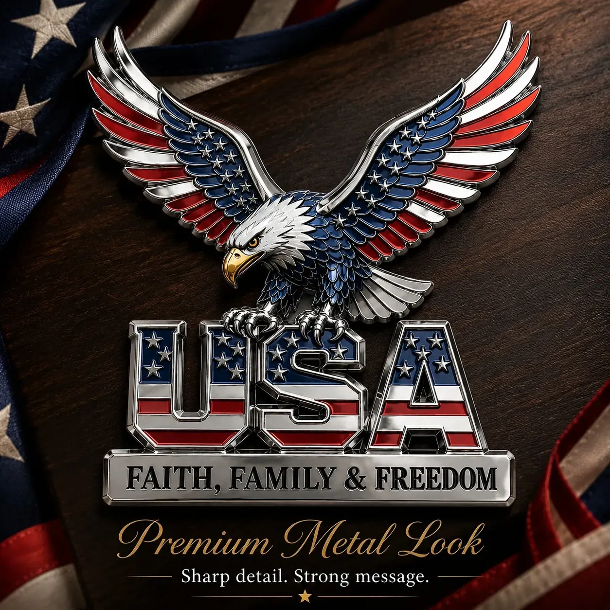 USA Faith, Family & Freedom Metal Emblem - BUY 1 Emblem